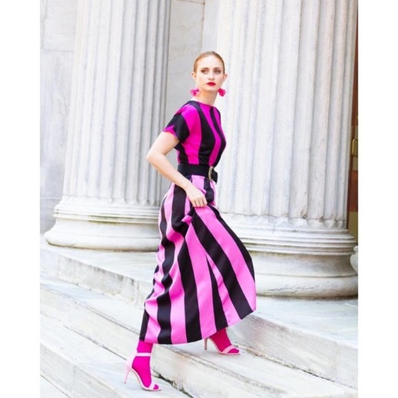 Christopher John Rogers for Target Black Pink Stripe Midi Dress - Picture 1 of 9